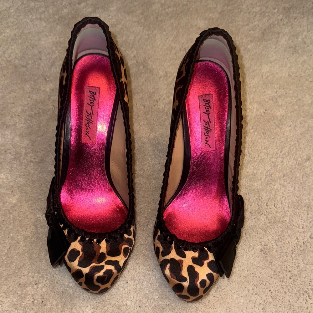 Betsy Johnson Leopard Print Women's Heels with Black Bow